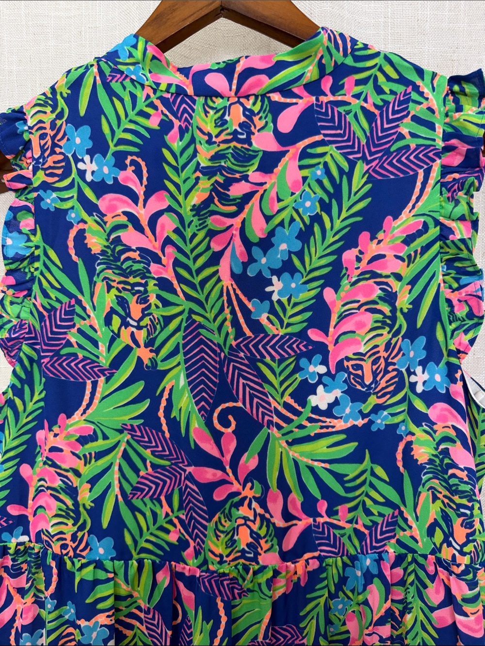 Lilly Pulitzer Sleeveless Blue & Pink Tropical Print Tiered Dress Size Large - Picture 8 of 14
